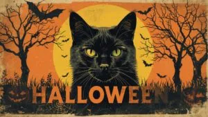 Retro Vintage Halloween Poster Black Cat