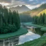 River Bend Through Dense Forest