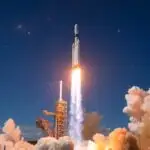 Rocket Launch Leaving Bright Flame Trail