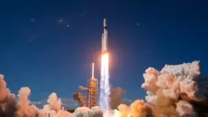 Rocket Launch Leaving Bright Flame Trail