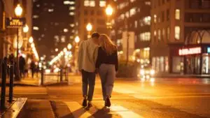 Romantic Night Walk Under City Lights