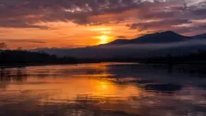 Scenic View Calm Water Vibrant Orange Sunset