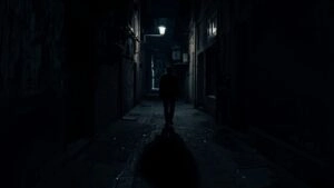 Shadow Walking Through Narrow Alley