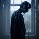 Shadowy Figure Behind Rainy Window