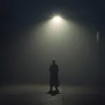 Shadowy Man Standing Under Street Light