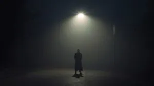 Shadowy Man Standing Under Street Light