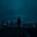 Silhouette Standing on Rooftop at Midnight