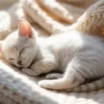 Sleeping Kitten on Cozy Blanket in Soft Sunlight