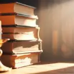 Soft Candle Glow Beside Stack of Books