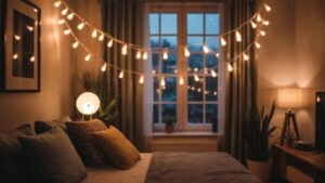 Soft Glow Fairy Lights Hanging in Dark Room
