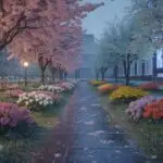Soft Light and Droplets: Flower Garden in Spring Rain