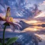 Soft Light Fairy Girl Giant Flower Fantasy Garden