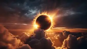 Solar Eclipse Over Cloudy Horizon