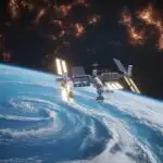 Space Station Over Blue Ocean Clouds