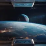 Spaceship Window View of Distant Earth