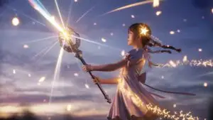 Sparkling Cute Pose Magical Girl with Staff