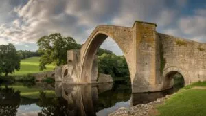 Stone Bridge Arch Over River Medieval