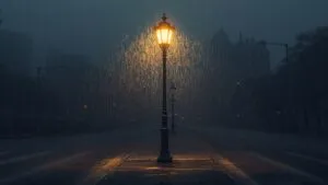 Street Lamp in Heavy Rain