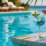 Summer Poolside Cocktail Blue Water Luxury