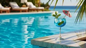 Summer Poolside Cocktail Blue Water Luxury
