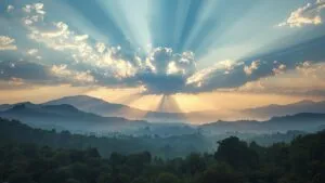 Sun Rays Peeking Through Clouds Epic Sky Divine Light