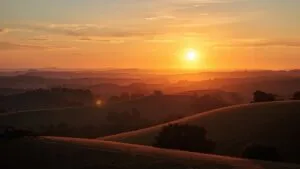 Sunset Light Over Rolling Hills