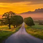 Sunset Over Quiet Countryside Road