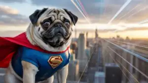 Superhero Pug Ready for Action Playful