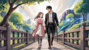 Sweet Anime Duo Waiting by Riverside Path