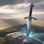 Sword in Stone on Hilltop at Dawn