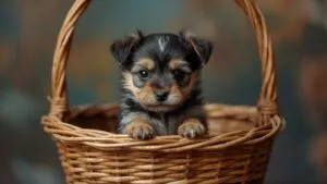 Tiny Puppy in a Basket Adorable