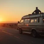 Traveler on Road Trip Beside Caravan