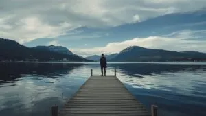 Traveler Standing on Wooden Pier