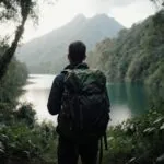 Traveler with Backpack in Jungle