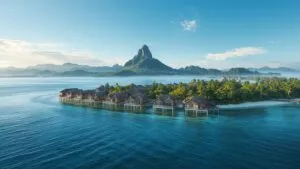 Tropical Island Overwater Bungalows Calm Sea Luxury