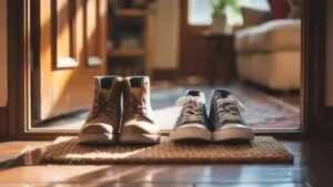 Two Pair Shoes Beside Each Other Entrance Home Life