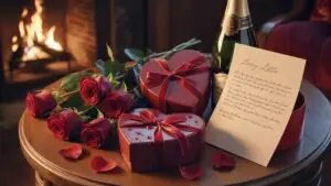 Valentine Gifts on Table With Warm Light