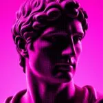 Vaporwave Sculpture Roman Bust Pink Grid Abstract