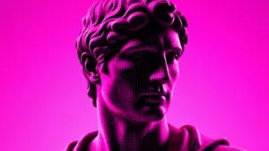 Vaporwave Sculpture Roman Bust Pink Grid Abstract