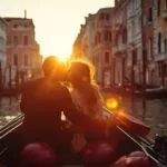 Venice Gondola Ride Couple Kissing Canal Travel