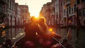 Venice Gondola Ride Couple Kissing Canal Travel