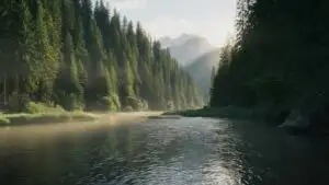 Verdant Woodland River Flow