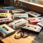 Vintage Cassette Tapes Scattered on Wooden Desk