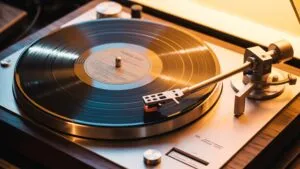 Vinyl Record Spinning Turntable Warm Light Texture