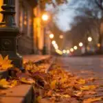 Warm Autumn Evening With Street Lantern Glow