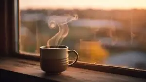 Warm Steam Rising From Coffee Mug at Dawn