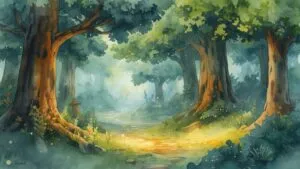 Watercolor Ghibli Forest Scene
