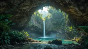 Waterfall Cave Hidden Grotto Lush Entrance Tropical