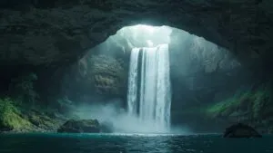 Waterfall Hidden Cave Scene