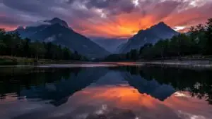 Wide River Under Orange Sunset